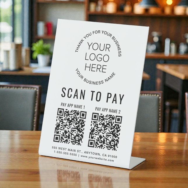 Expositor En L Escanear para Pagar 2 Códigos QR Logo Empresarial (Scan to Pay 2 QR Codes Business Logo Pedestal Sign)