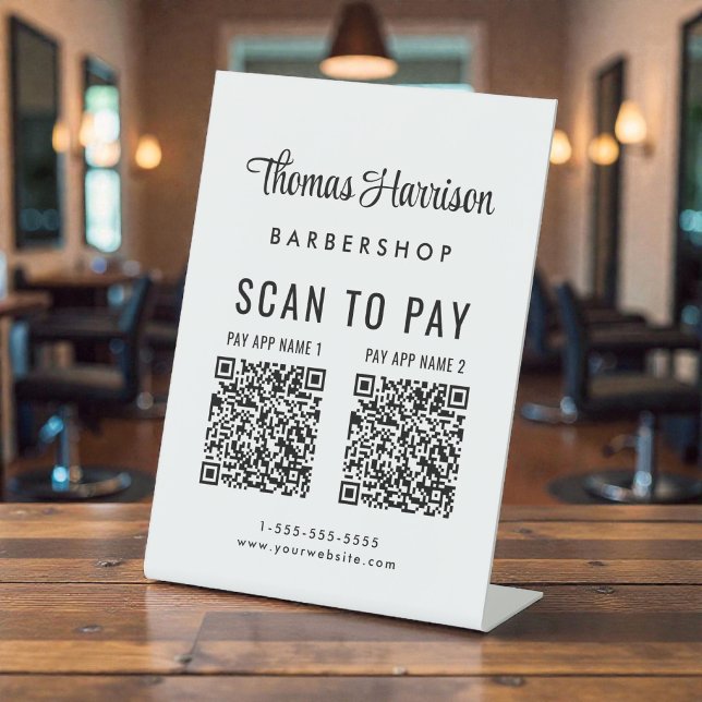 Expositor En L Escanear para Pagar 2 Códigos QR Negocios Mesa (Scan to Pay 2 QR Codes Business Tabletop Pedestal Sign)