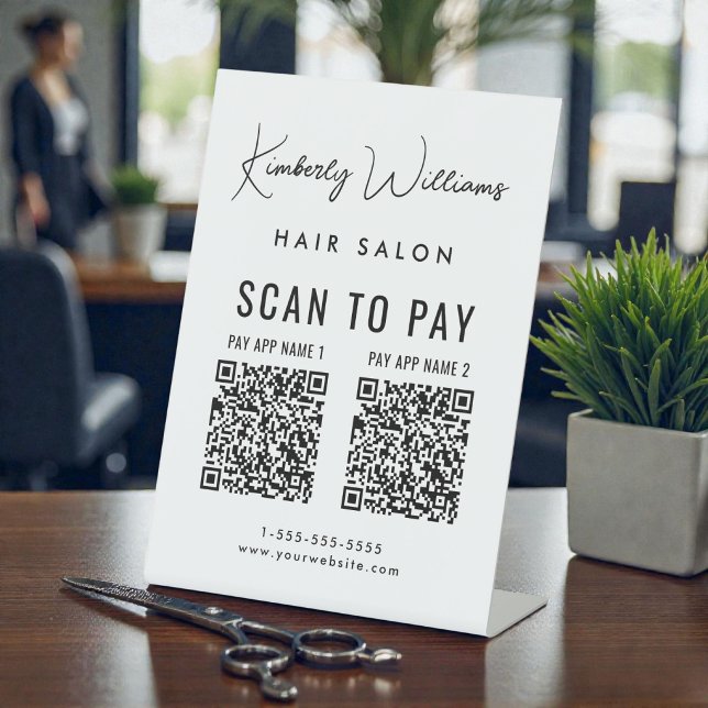 Expositor En L Escanear para Pagar 2 Códigos QR Script de Firma C (Scan to Pay 2 QR Codes Business Signature Script Pedestal Sign)