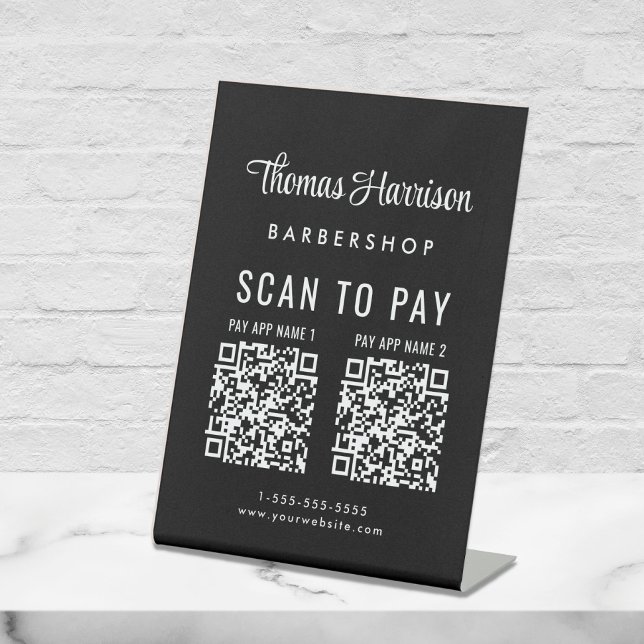 Expositor En L Escanear para pagar 2 códigos QR Tabletop Negocio (A QR code sign to effortlessly connect your customers to your payment platforms)