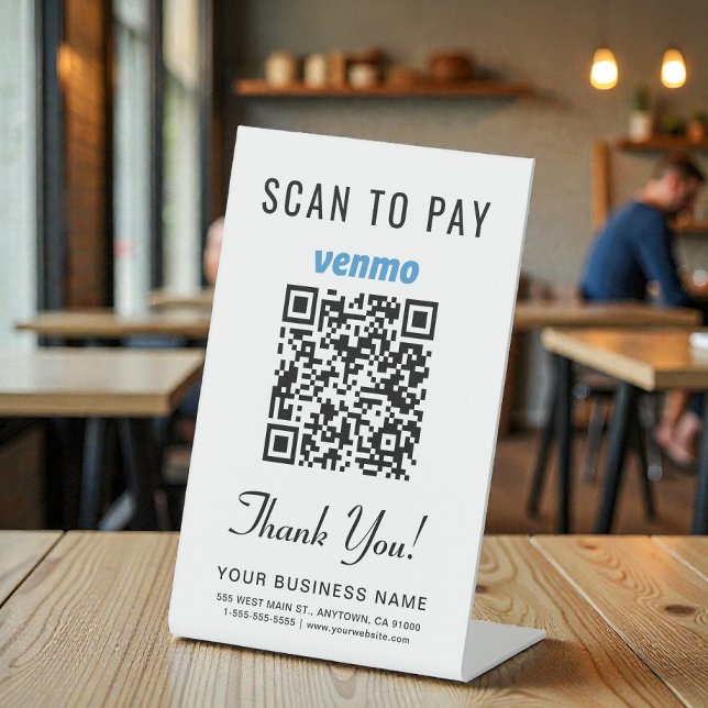 Expositor En L Escanear para pagar código QR de Venmo (Scan to Pay Venmo QR Code Pedestal Sign)