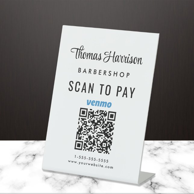 Expositor En L Escanear para pagar código QR de Venmo en mesa de  (A QR code sign to effortlessly connect your customers to your payment platforms)