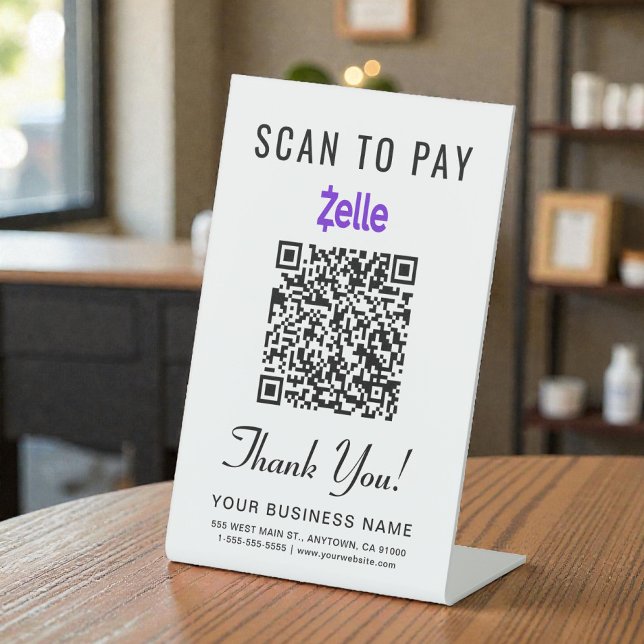 Expositor En L Escanear para pagar código QR de Zelle (Scan to Pay Zelle QR Code Pedestal Sign)