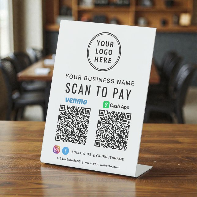 Expositor En L Escanear para Pagar Código QR Logo de CashApp Venm (Scan to Pay CashApp Venmo QR Code Logo Pedestal Sign)