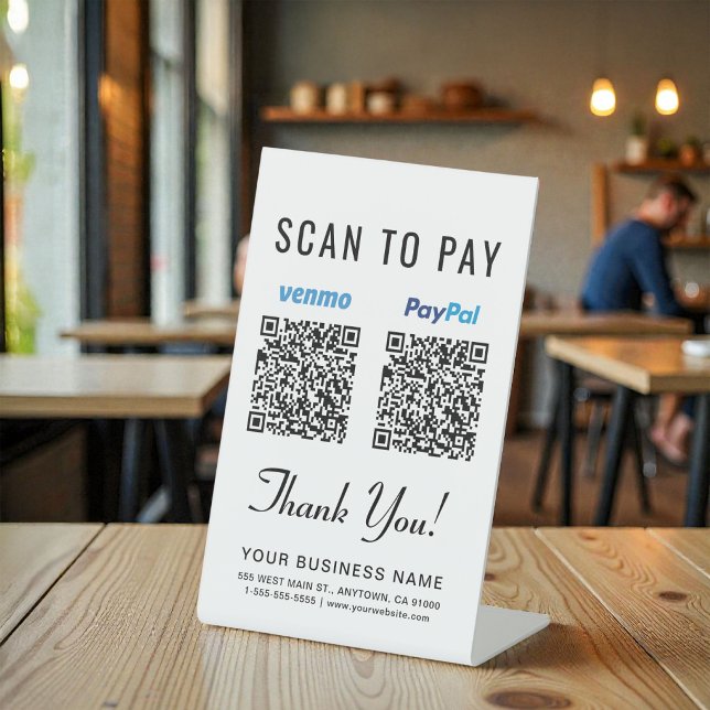 Expositor En L Escanear para Pagar Códigos QR de Venmo Paypal (Scan to Pay Venmo Paypal QR Codes Pedestal Sign)