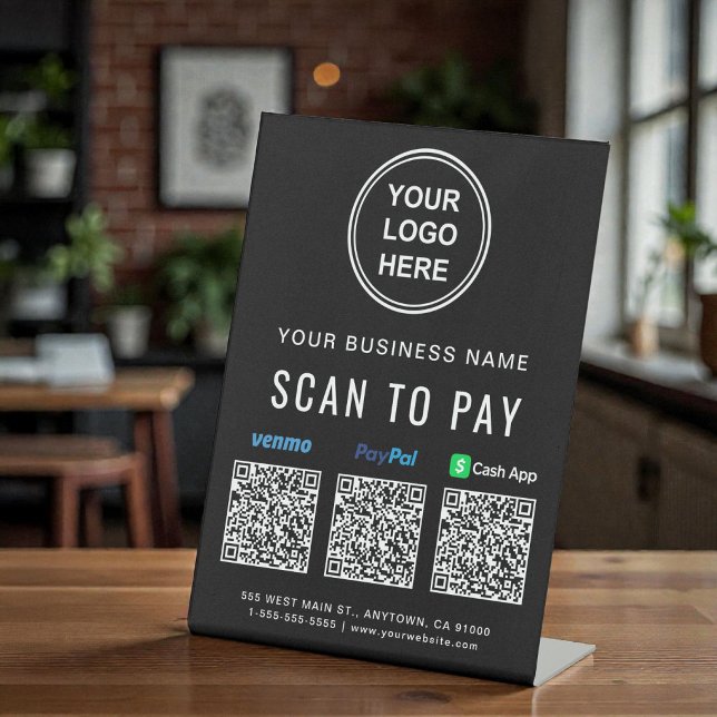 Expositor En L Escanear para pagar códigos QR de Venmo Paypal Cas (Scan to Pay Venmo Paypal CashApp QR Codes Logo Pedestal Sign)