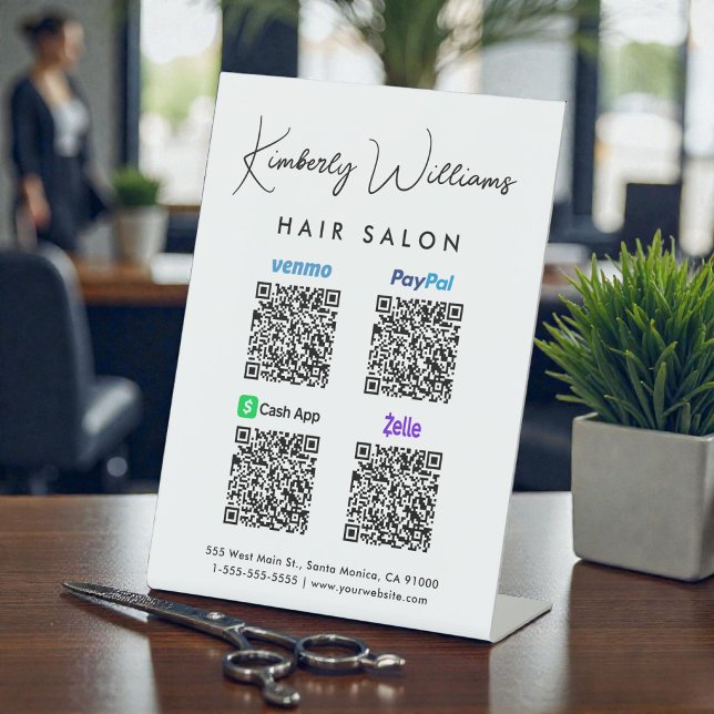 Expositor En L Escanear para pagar Paypal Venmo CashApp Zelle Cód (Scan to Pay Paypal Venmo CashApp Zelle QR Code Pedestal Sign)