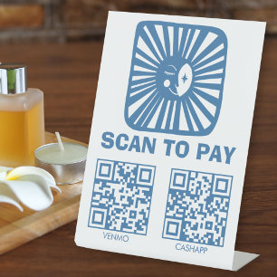 Expositor En L ESCANEAR PARA PAGAR QR Luna Brillante Azul Encanta
