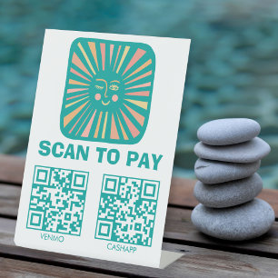 Expositor En L Escanear para pagar QR Sol Brillante Rosa Teal Enc