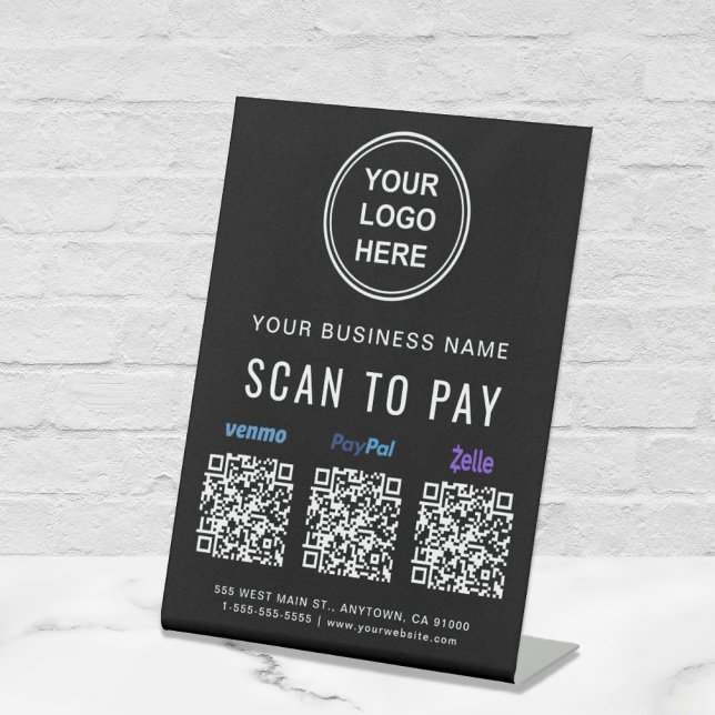 Expositor En L Escanear para pagar Venmo Paypal Zelle Códigos QR  (A QR code sign to effortlessly connect your customers to your payment platforms)