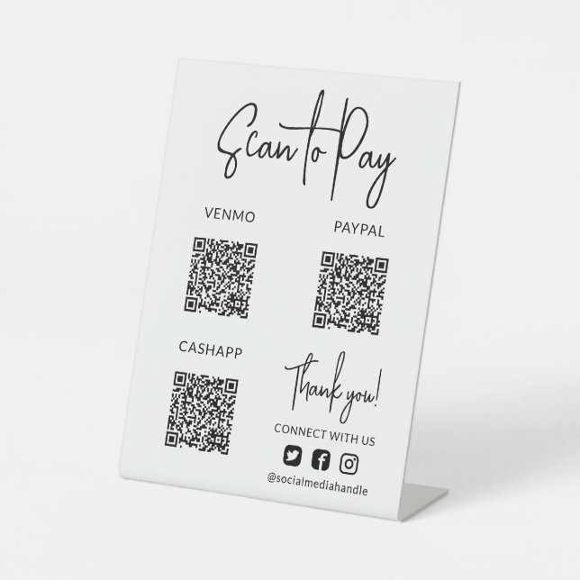 Expositor En L Escaneo blanco para pagar códigos QR iconos de med (Anverso)