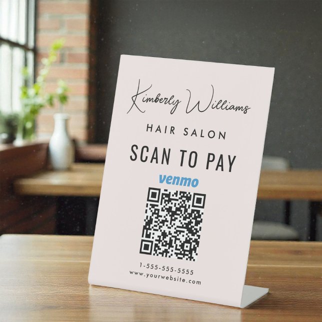 Expositor En L Escaneo Comercial Para Pagar Código QR Venmo Rosa (Scan To Pay Venmo QR Code Business Pink Pedestal Sign)