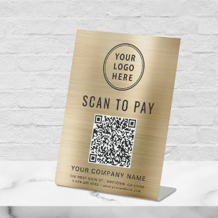 Expositor En L Escaneo de logotipo comercial Pagar código QR oro