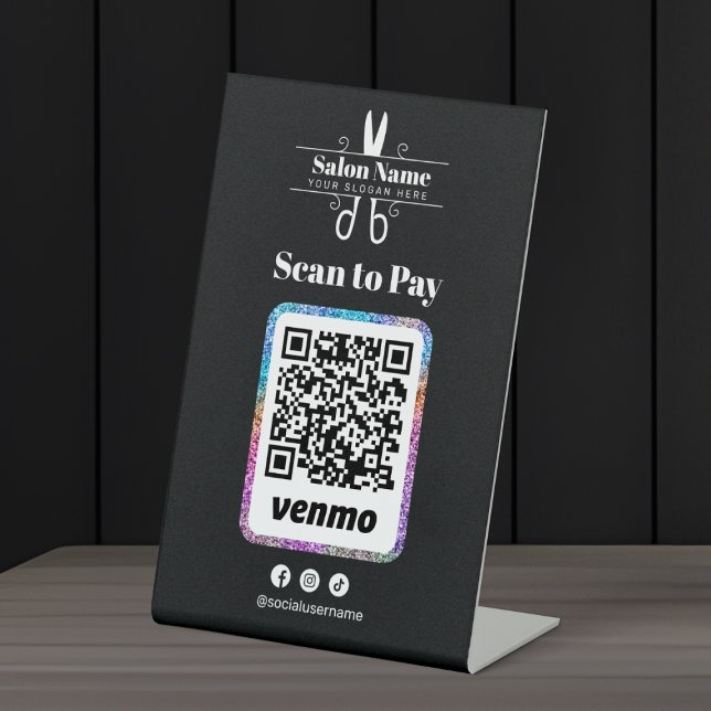 Expositor En L Escaneo de pago moderno salón Glitter Venmo Código (Subido por el creador)