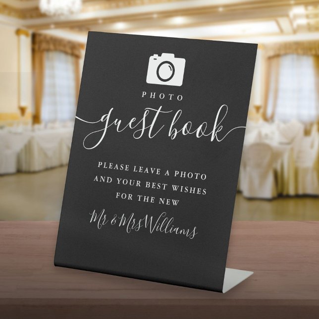Expositor En L Escritura De Firma En Blanco Y Negro Del Libro De  (Photo Guest Book Black And White Signature Script Pedestal Sign)