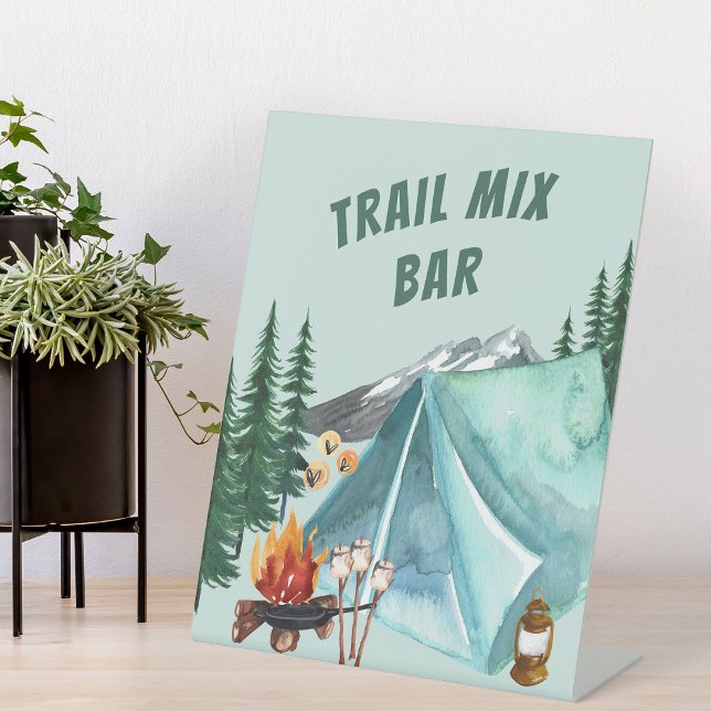 Expositor En L Estación de Fiesta editable para camping (Trail Mix Bar sign with camping theme)