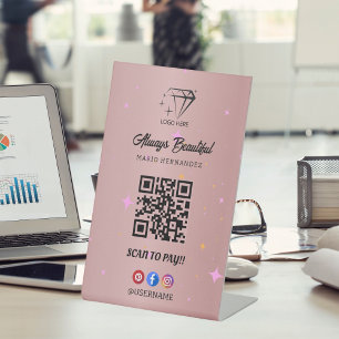Expositor En L Esteticista Rosa Oro Escaneo De Código Qr Para Pag