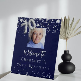 Expositor En L Estrellas de plata azul marino foto 70 cumpleaños 