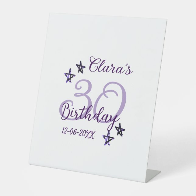 Expositor En L Estrellas purpurinas moradas 30 años retro moderno (Anverso)