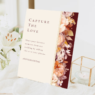 Expositor En L Etiqueta Boda de crema borgoñona floral de otoño