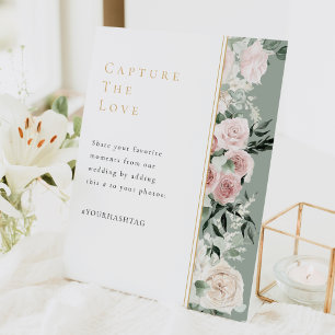 Expositor En L Etiqueta Rosa de Boda verde azulado floral