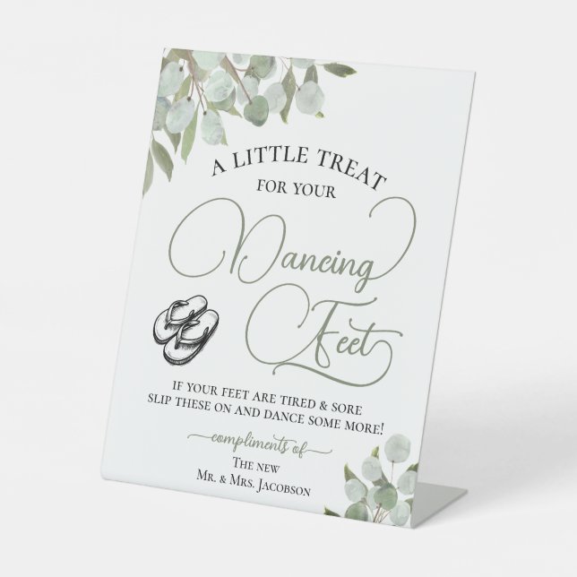 Expositor En L Eucalipto Rústico Boda Flip Flop de baile de pies (Anverso)