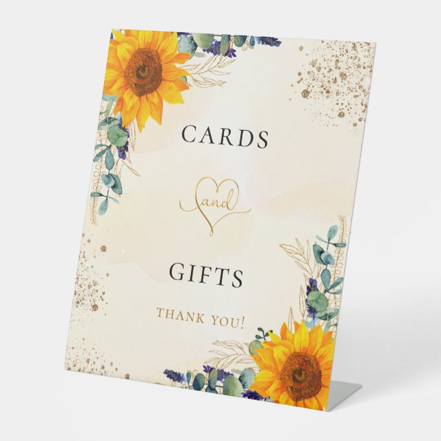 Expositor En L Eucalipto verde girasoles tarjetas regalos (Anverso)