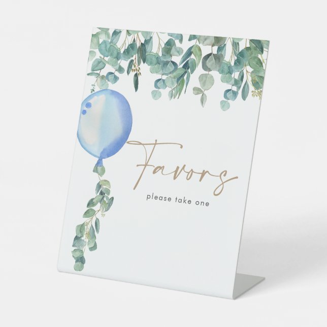 Expositor En L Eucalyptus Blue Balloon Baby Shower Favores (Anverso)