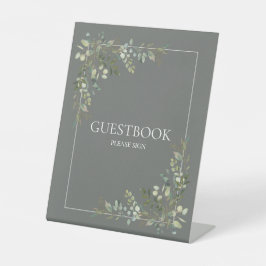 Expositor En L Eucalyptus Botanical Sage Green Guestbook Pedestal