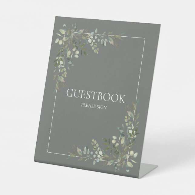 Expositor En L Eucalyptus Botanical Sage Green Guestbook Pedestal (Anverso)