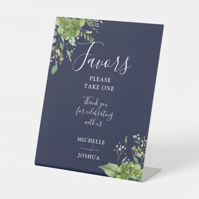 Expositor En L Eucalyptus Greenery Botanical Navy Blue Favors (Anverso)