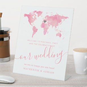 Expositor En L Evento de Boda del tema de viaje rosa de signo de 