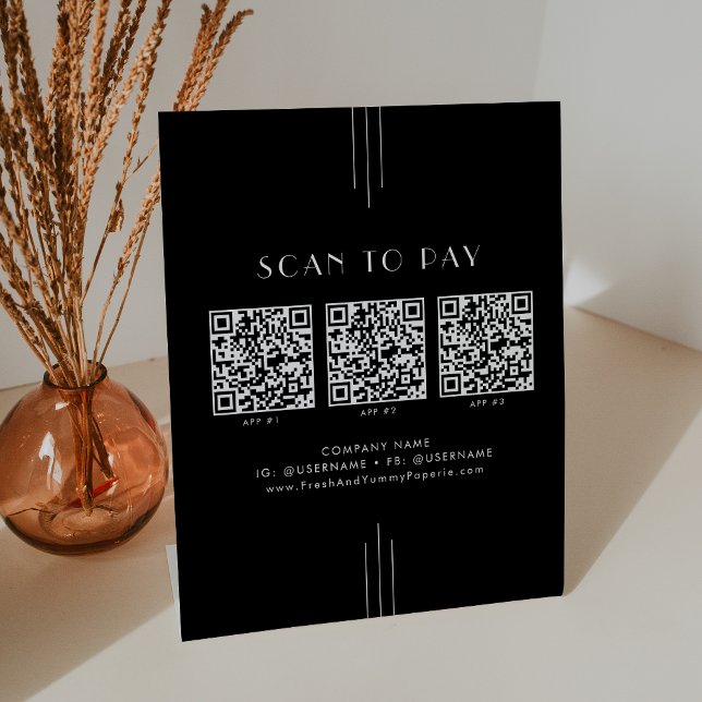 Expositor En L EVERLY Art Deco Black Business QR Code Scan To Pay (EVERLY Art Deco Black Business QR Code Scan To Pay Pedestal Sign)