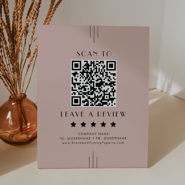 Expositor En L EVERLY Art Deco Rosa Pálido Código QR Deja una res (EVERLY Art Deco Blush Pink QR Code Leave A Review Pedestal Sign)