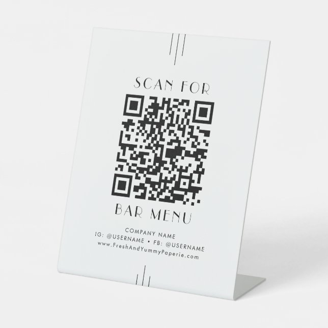 Expositor En L EVERLY Art Deco White Black Bar Menu QR Code (Anverso)