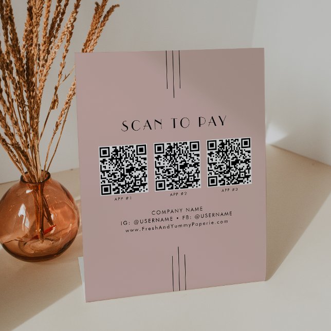 Expositor En L EVERLY Arte Deco Rubor Código QR Scan Para Pagar (EVERLY Art Deco Blush Business QR Code Scan To Pay Pedestal Sign)