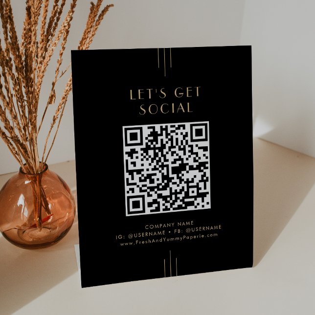 Expositor En L EVERLY Black Gold Business Let's Get Social Media (EVERLY Black Gold Business Let's Get Social Media Pedestal Sign)