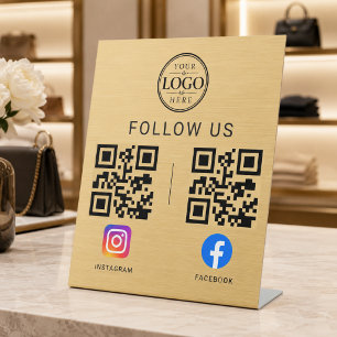 Expositor En L Exhibidor de código QR de redes sociales dorado pa