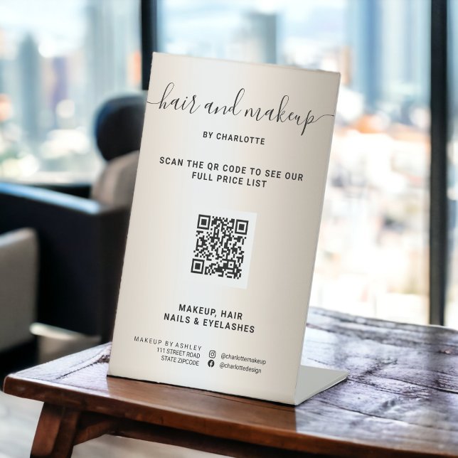Expositor En L Faux oro metálico moda maquillaje precio QR digita (Faux gold metallic chic makeup digital QR price Pedestal Sign)
