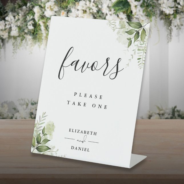 Expositor En L Favor de Florales Verdes Modernos para Mesa (Modern Floral Greenery Favors Table Pedestal Sign)