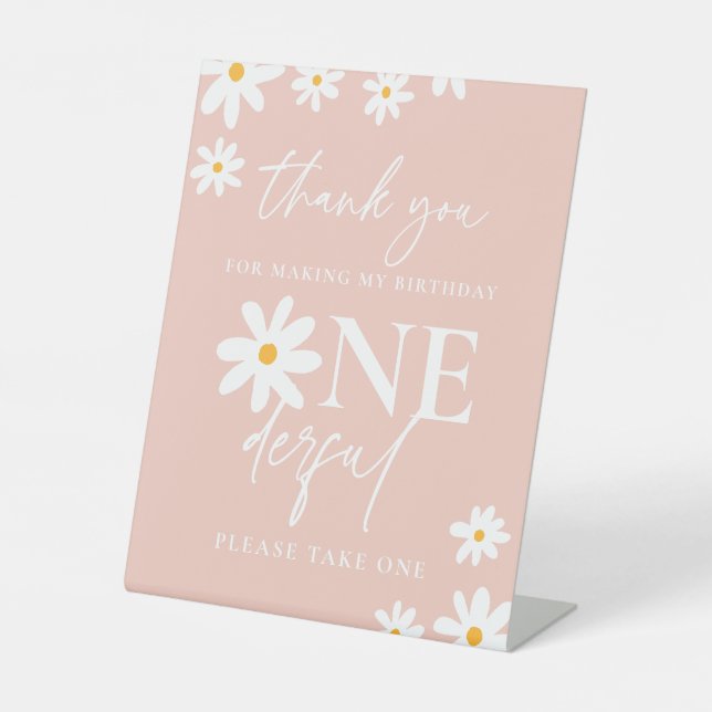 Expositor En L Favor del cumpleaños Boho Pink Daisy Floral Groovy (Anverso)