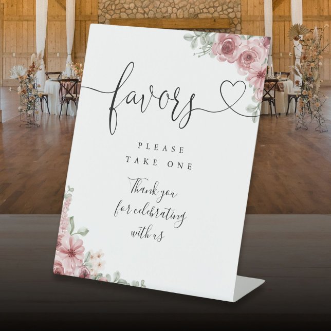 Expositor En L Favorece la floral de Rosas con guiones cardíacos (Favors Heart Script Roses Floral Pedestal Sign)