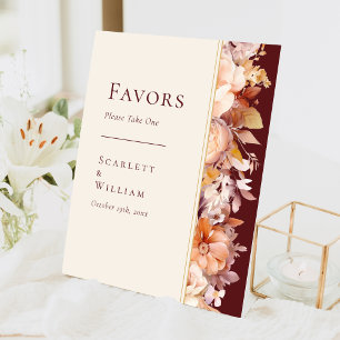 Expositor En L Favores de matrimonio de crema borgoñona floral de