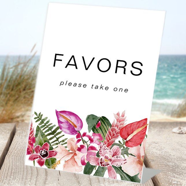 Expositor En L Favores Florales Tropicales (Elegant Tropical Floral Favors Pedestal Sign by Painted Paperie
)