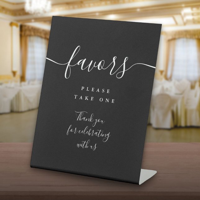 Expositor En L Favores Mesa Escritura Moderna Negro Y Blanco (Favors Black And White Modern Script Table Pedestal Sign)