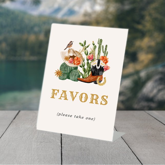 Expositor En L Favores occidentales (Boho Western Favors Table Top Pedestal Sign with Cactus by Painted Paperie
)