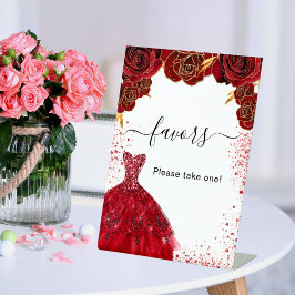 Expositor En L Favorese flores vestido rojo fiesta