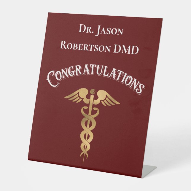 Expositor En L Felicitaciones Odontología Dentista Gold Caduceus (Anverso)