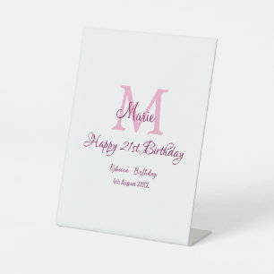 Expositor En L Feliz 21 cumpleaños color rosa añadir nombre monog