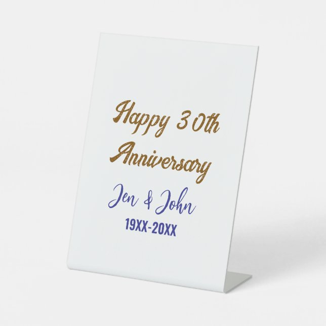 Expositor En L Feliz 30° aniversario de boda de oro azul real (Anverso)